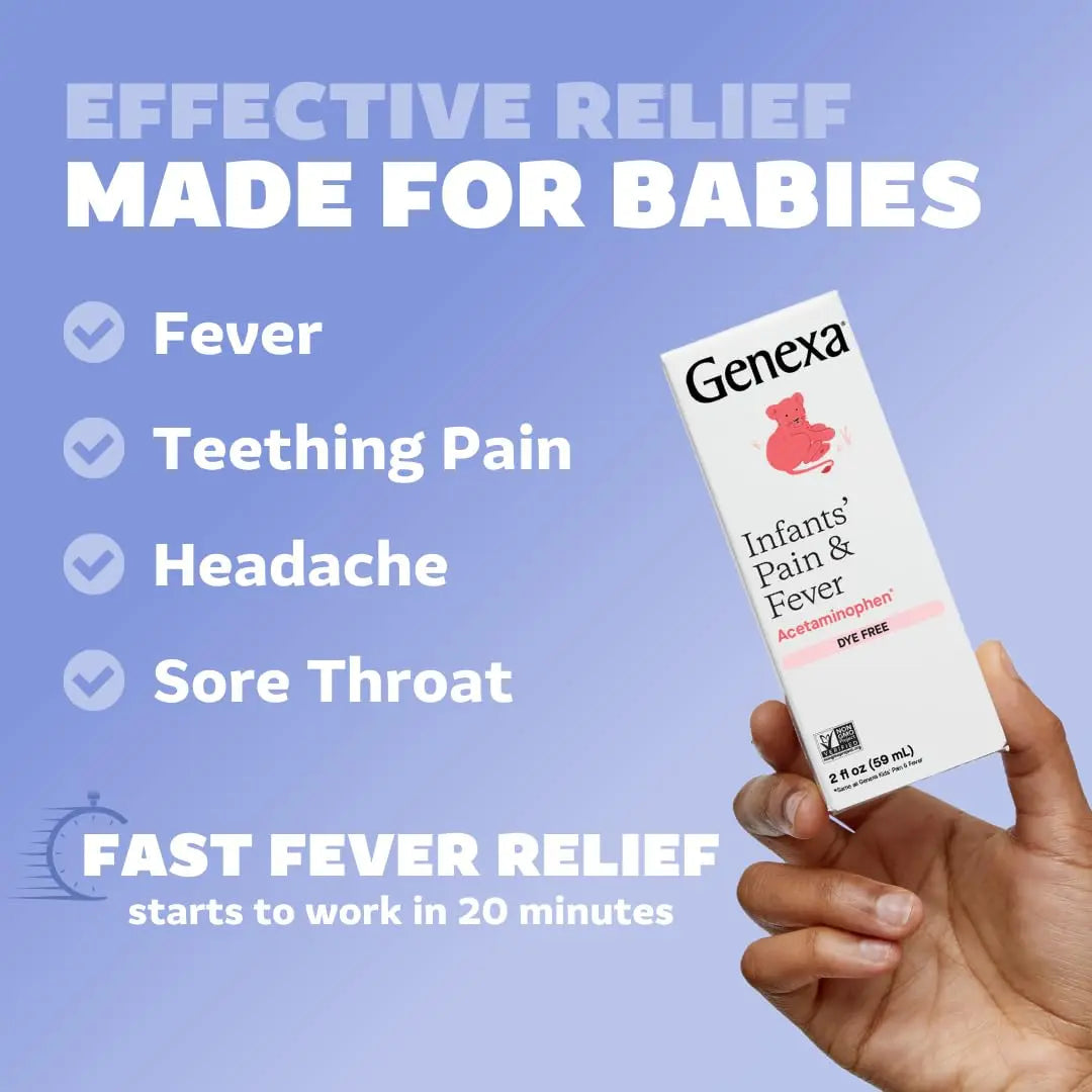 Genexa Infants' Clean Acetaminophen | Pediatrician Preferred Ingredients | Pain Reliever & Fever Reducer for Babies | Dye Free, 0% Artificial Additives | Delicious Organic Blueberry Flavor, 2 fl oz GenexaBuy Supplements Australia