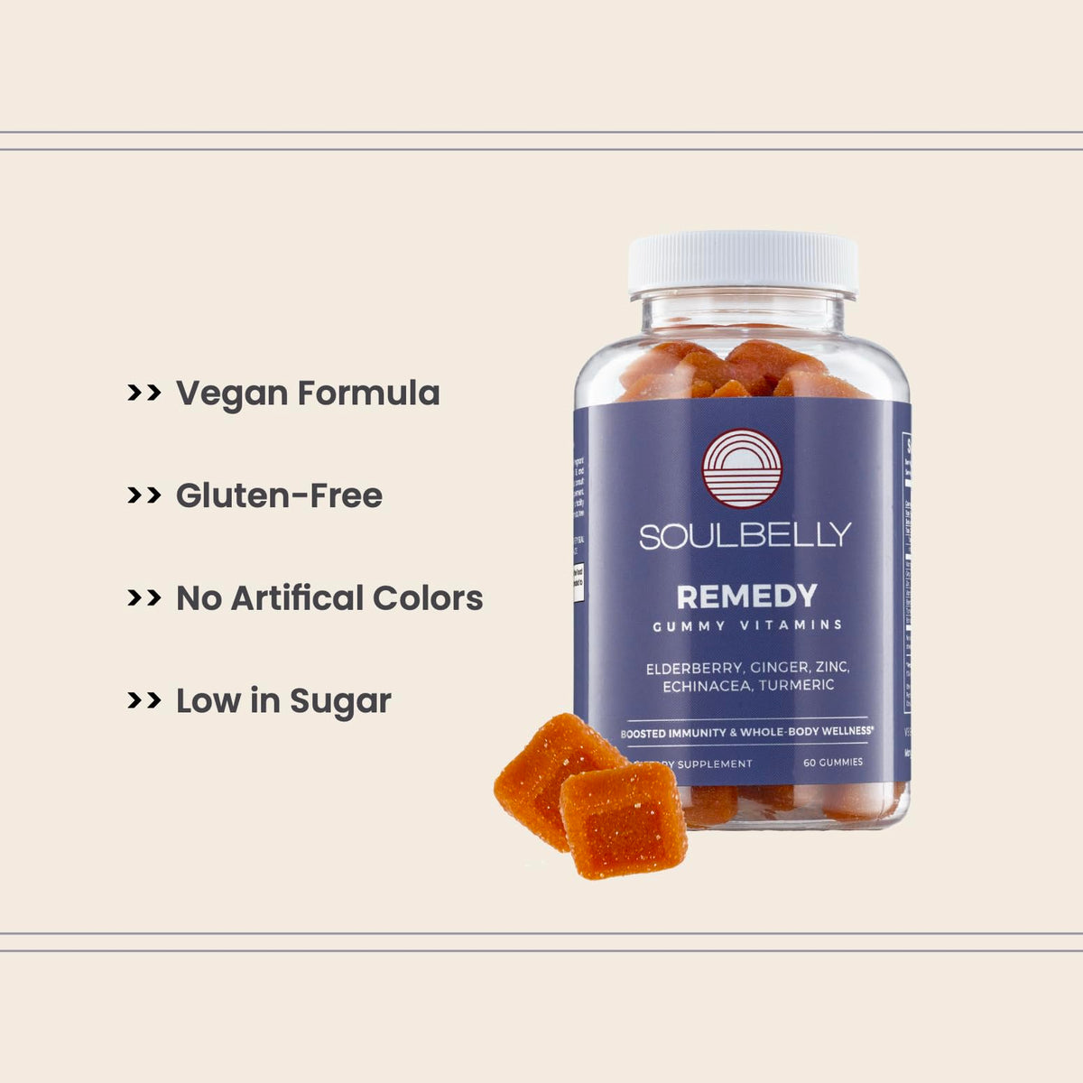 SOULBELLY Super Immunity | Remedy Vitamin Gummies for Immune Support | Vegan | Gluten-Free | Non-GMO | 60 Count SOULBELLY buy supplements Au