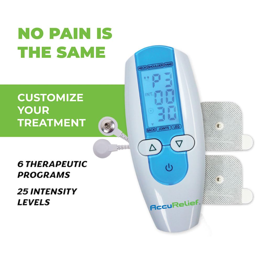 AccuRelief TENS Unit Muscle Stimulater Pain Relief System - Electric Muscle Stimulator with Electrodes for Neck, Back, and Full Body, White and Blue AccuReliefBuy Supplements Australia