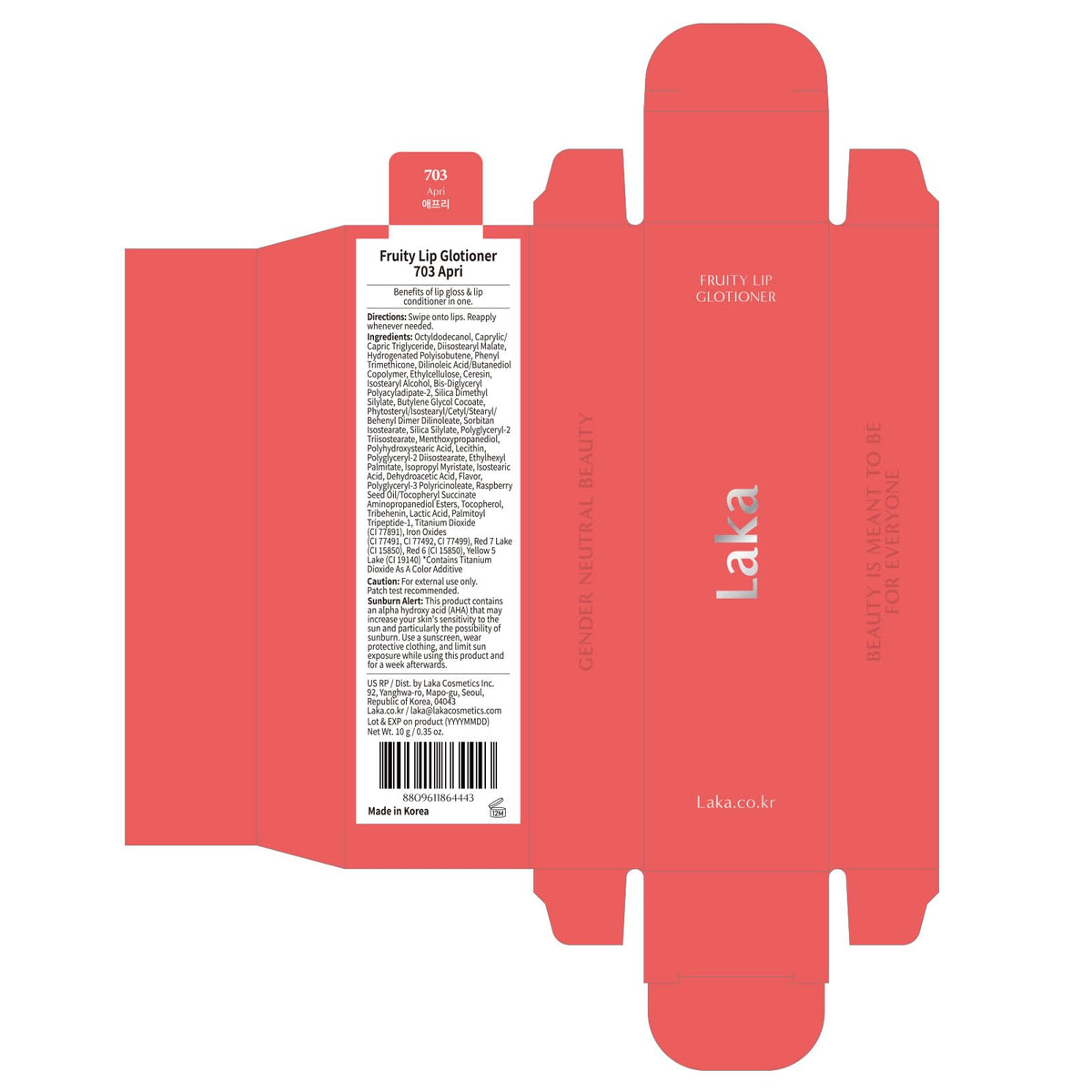 Laka Fruity Lip Glotioner, 10ml/0.33 fl.oz, Lip Gloss with High Shine Vivid Colors, Jelly tip for Hygienic & Easy Application, K-Beauty (#703 Apri) LakaBuy Supplements Australia