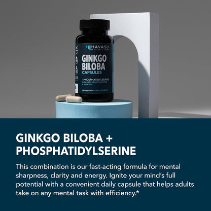 Ginkgo Biloba 120mg with Phosphatidylserine, Nootropic Supplement, 60 Count | Nootropic Brain Health, Memory and Focus Supplement, Supports Cognitive Function & Mental Clarity, 2-Month Supply