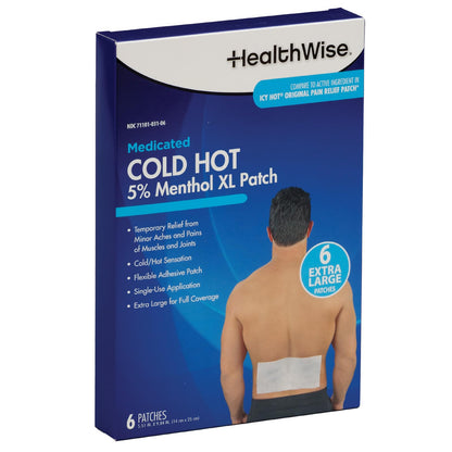 HealthWise Cold Hot Medicated Menthol XL Patch | 5% Menthol | Back and Large Areas | 5.51” x 9.84” | 6-Count | Paraben-Free | Soothes Minor Aches and Pains | Super-Size Relief HealthWiseBuy Supplements Australia