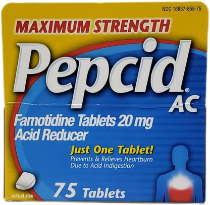 Pepcid AC Maximum Strength - Pack of 2 Boxes - 75 Tablets Per Box - 150 Tablets Total - Prevents & Relieves Heartburn Due to Acid Indigestion & Sour Stomach - 20mg of Famotidine
