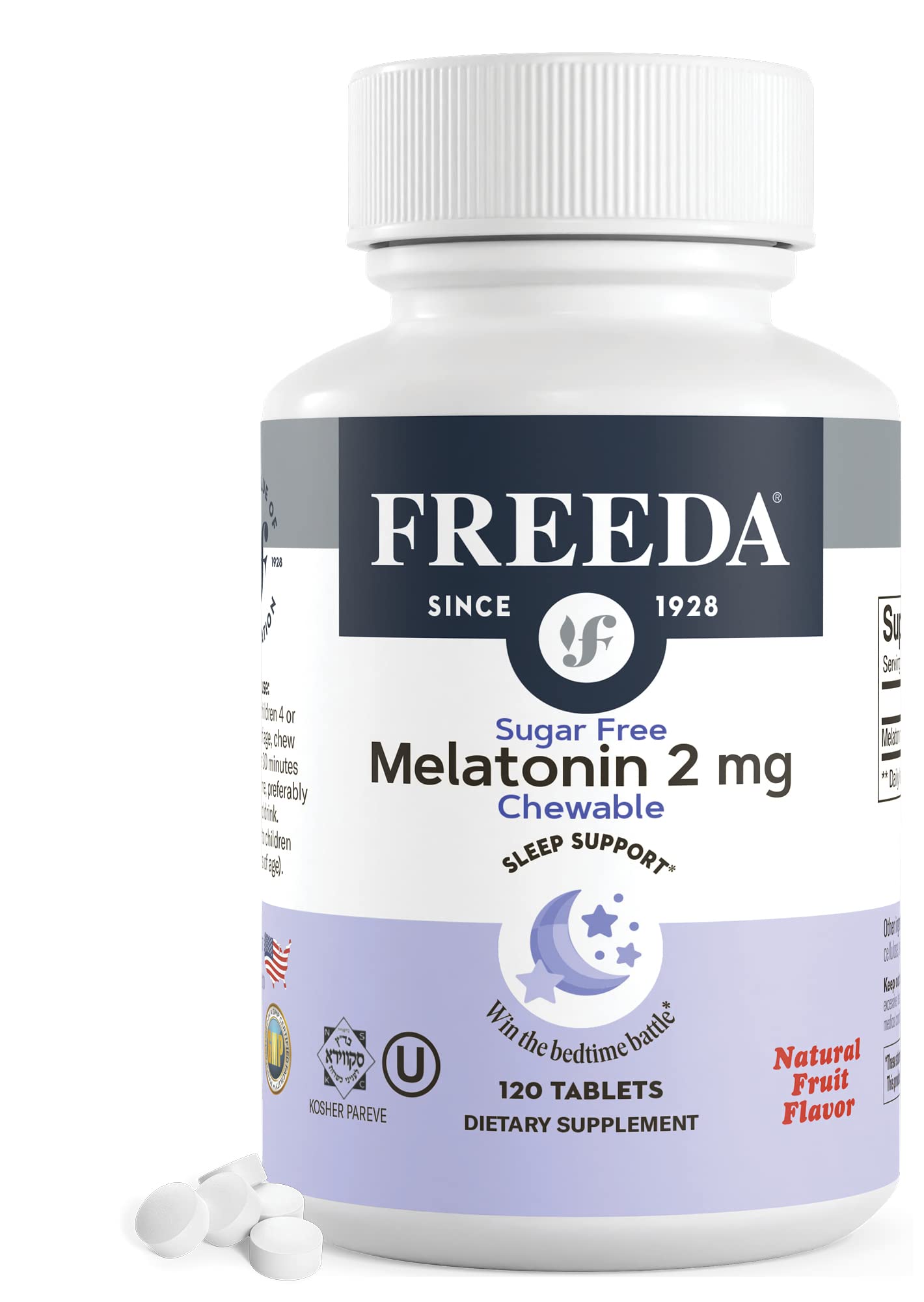 FREEDA Melatonin 2mg Sugar-Free Chewable for Sleep Support – 60 Tablets | Supports Healthy Sleep Cycles – Fruit-Flavored Chewables for Kids & Adults – Non-GMO, Vegan, Kosher, & Gluten-Free