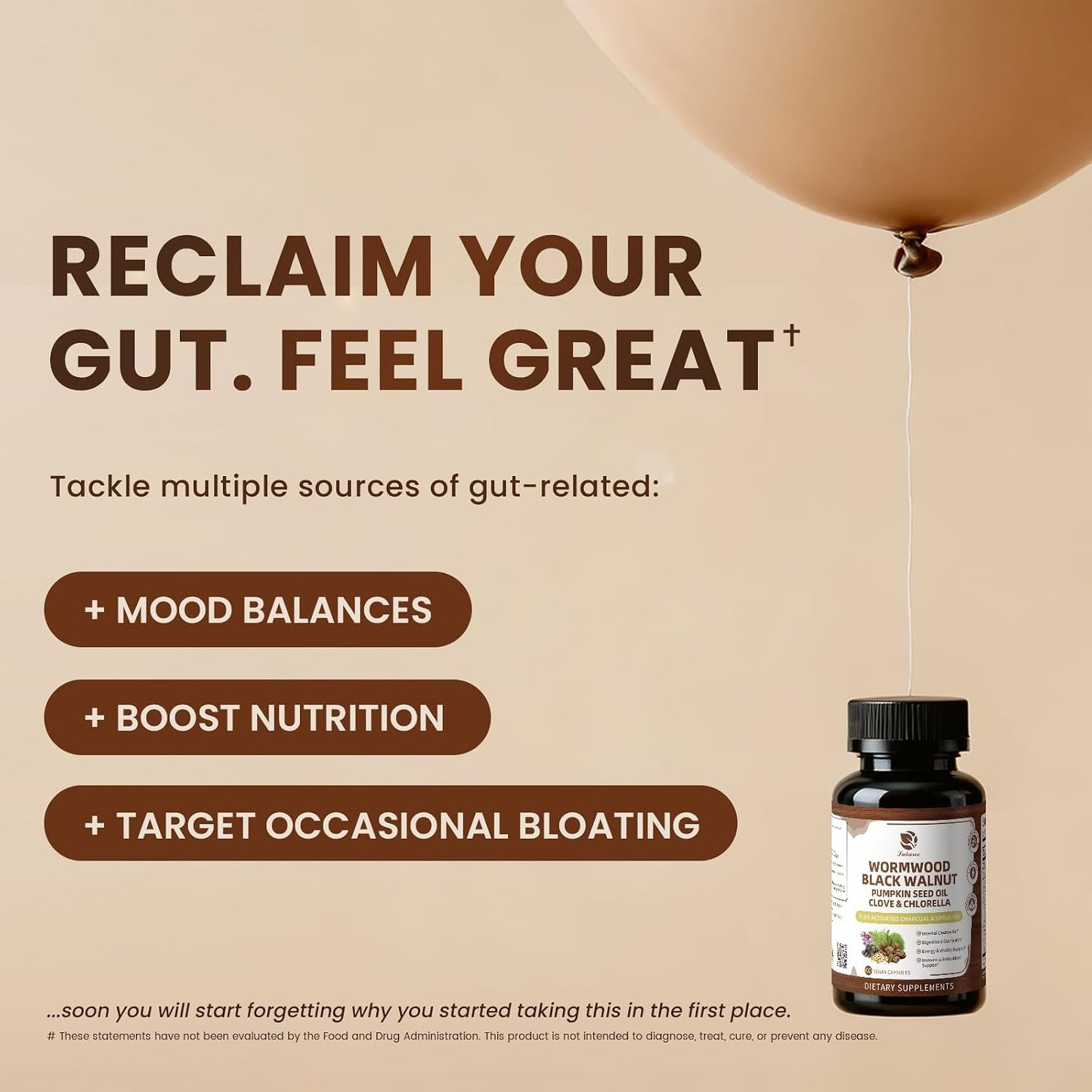 Wormwood Black Walnut Cleanse for Human 1200mg - Gut Health Supplement | Plus Pumpkin Seed Oil,Clove,Activated Charcoal for Daily Digestive Balance - Men & Women Probiotic Capsules -Vegan, 60 Count