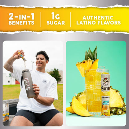 Salud 2-in-1 Energy + Focus Drink Mix, Hibiscus | Organic Caffeine, B6 + B12, Theanine, Clean Energy Packets, Agua Fresca Mix, Non-GMO, Gluten Free, 1g of Sugar (15 Servings)