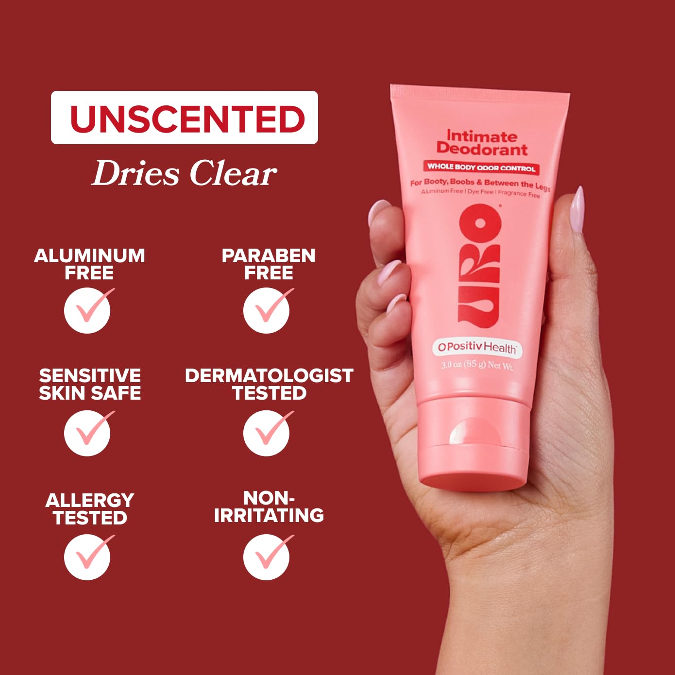 URO Intimate Deodorant – Aluminum Free, Odor & Chafing Control – 3 Oz