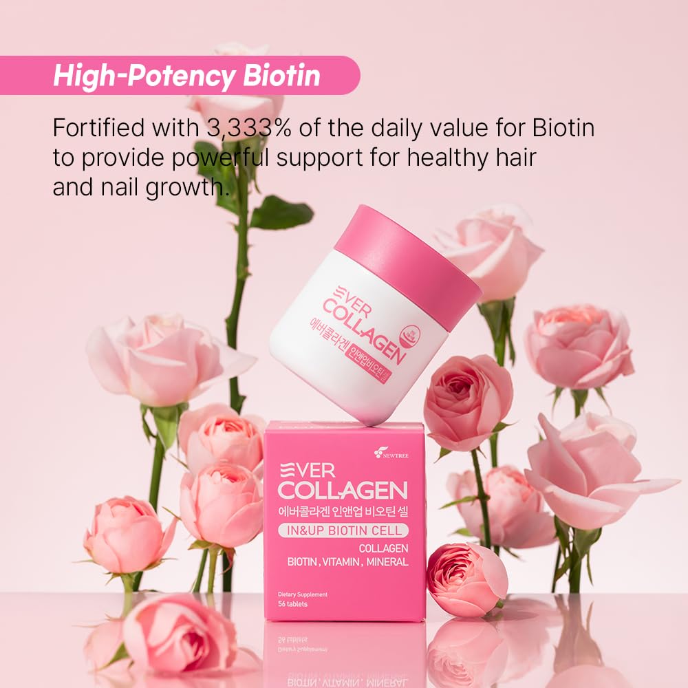 Ever Collagen in&UP Biotin Cell, Low Molecular Marine Fish Collagen Peptides Tablets with Vitamin Selenium Supplements - Healthy Skin, Hair, Nail for Women - Antioxidant Supplement EVER COLLAGEN TIME buy supplements Au