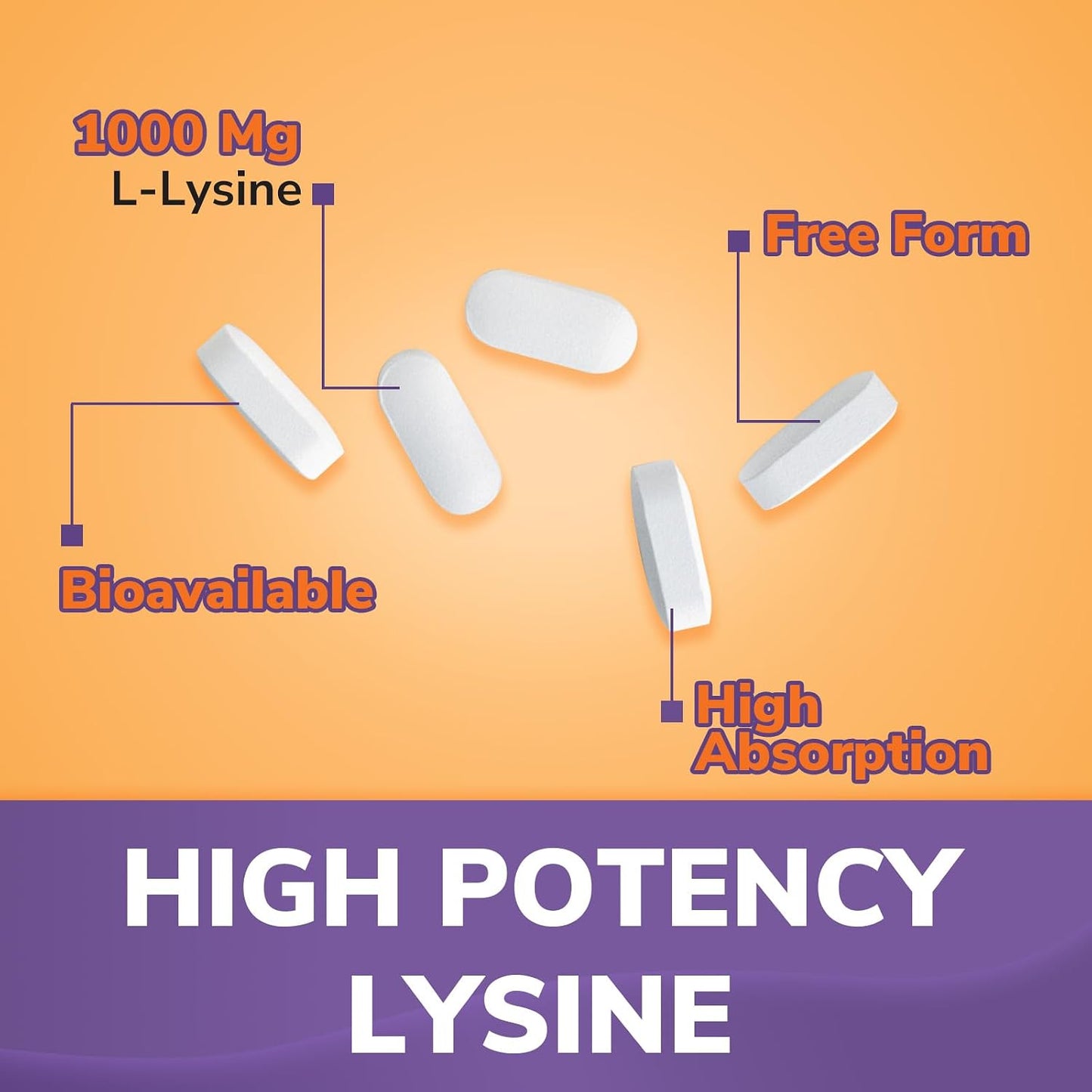 Vitalibre L-Lysine 1000 mg, High Potency L-Lysine HCl, Free Form Essential Amino Acid, Protein & Collagen Synthesis, Immune Support, Maximum Absorption, Vegan, 120 Tablets