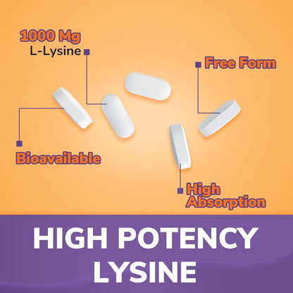 Vitalibre L-Lysine 1000 mg, High Potency L-Lysine HCl, Free Form Essential Amino Acid, Protein & Collagen Synthesis, Immune Support, Maximum Absorption, Vegan, 120 Tablets