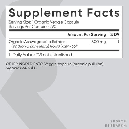 Sports Research® Organic Ashwagandha – Adaptogen for Relaxation, Calm & Sleep Support – Made with Organic KSM-66® – 600 mg – Non-GMO Verified, Gluten-Free, Certified Vegan – 90 Veggie Capsules Sports Research buy supplements Au