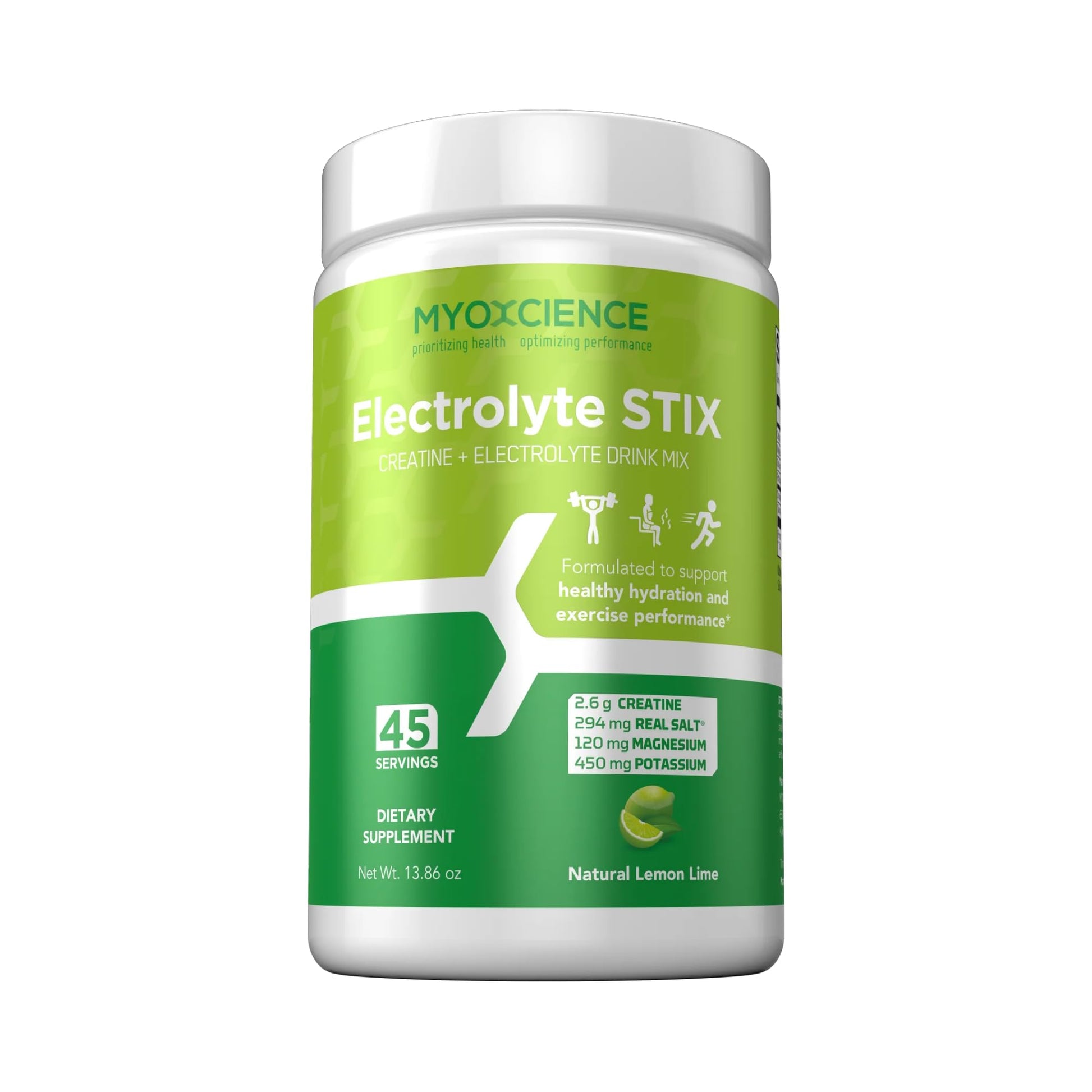 MYOXCIENCE Electrolyte STIX | Creatine Electrolyte Powder | Recovery from Exercise & Muscle Development w/Real Salt (Lemon Lime Flavor) (Jar 45 ct) MYOXCIENCE buy supplements Au