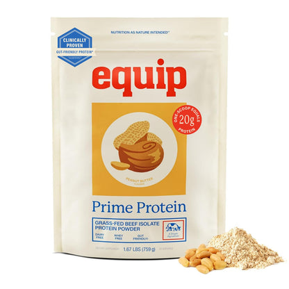 Equip Prime Chocolate Protein Powder - Gut-Friendly, No Sugar Protein Shake Powder with Grass-Fed Beef & Natural Collagen - Rich & Creamy Mix - 21g Per Serving - Whey & Dairy-Free (30 Scoops)