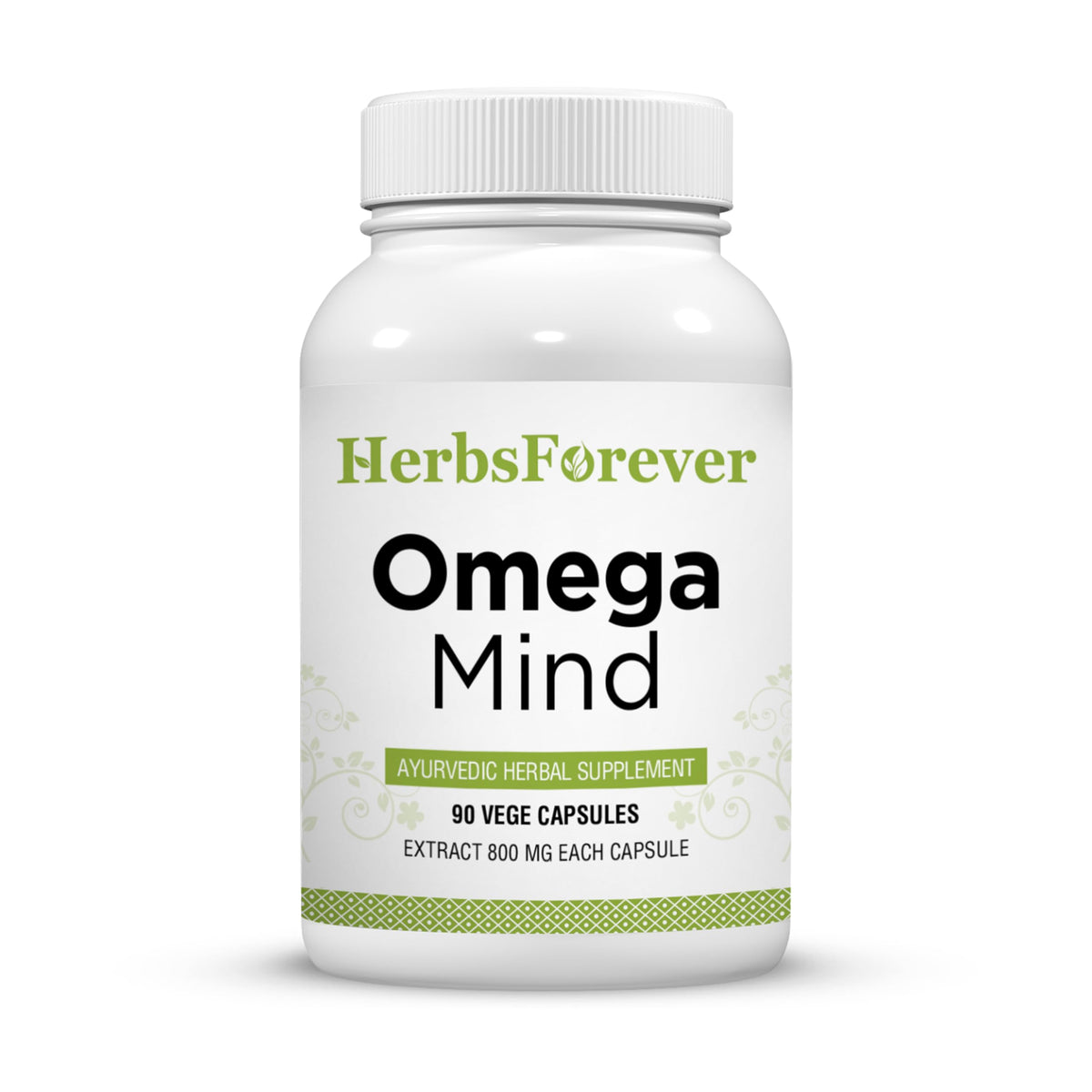 Herbs Forever Omega Mind supplement bottle on a white background