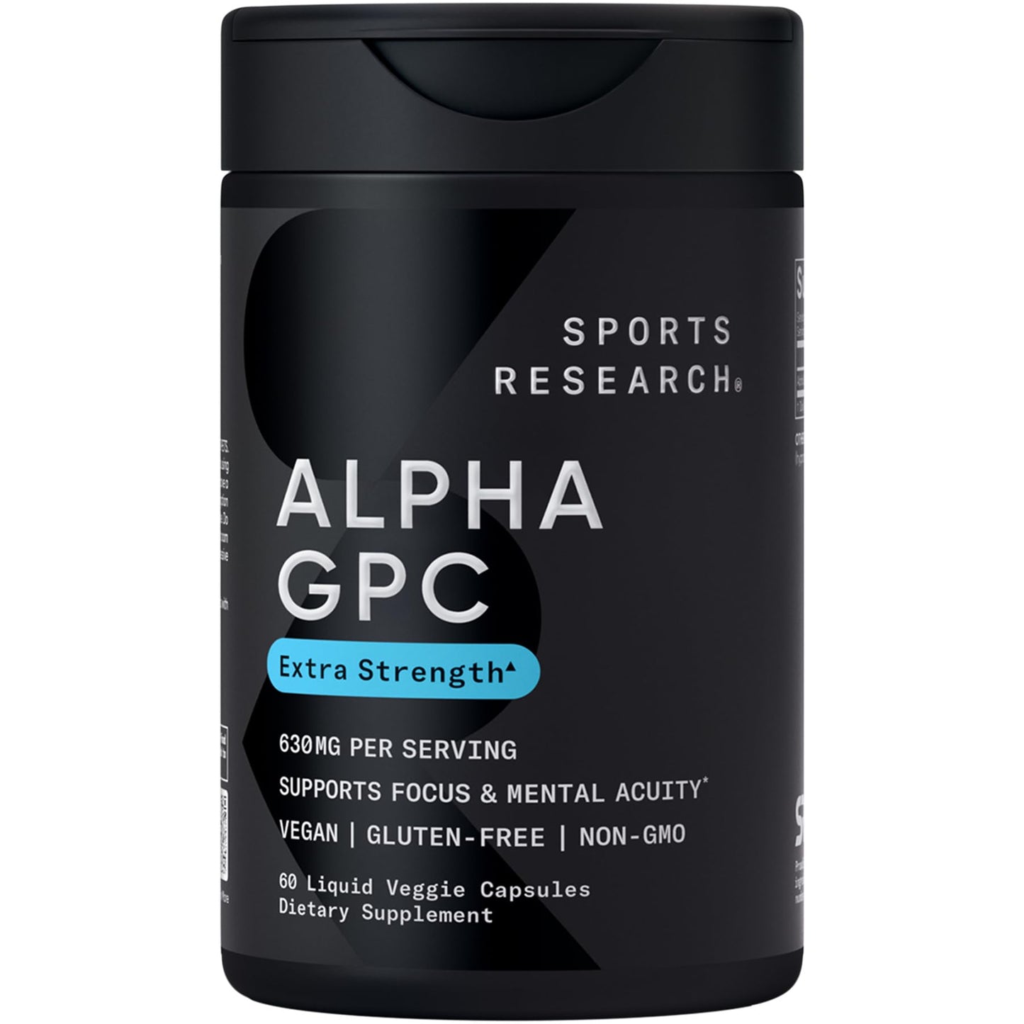 Sports Research® Alpha GPC 630mg (Extra Strength) - Bioavailable Source of Choline - Focus & Cognitive Support for Women & Men - Vegan Certified · Non-GMO · Gluten Free - 60 Liquid Capsules Sports Research buy supplements Au