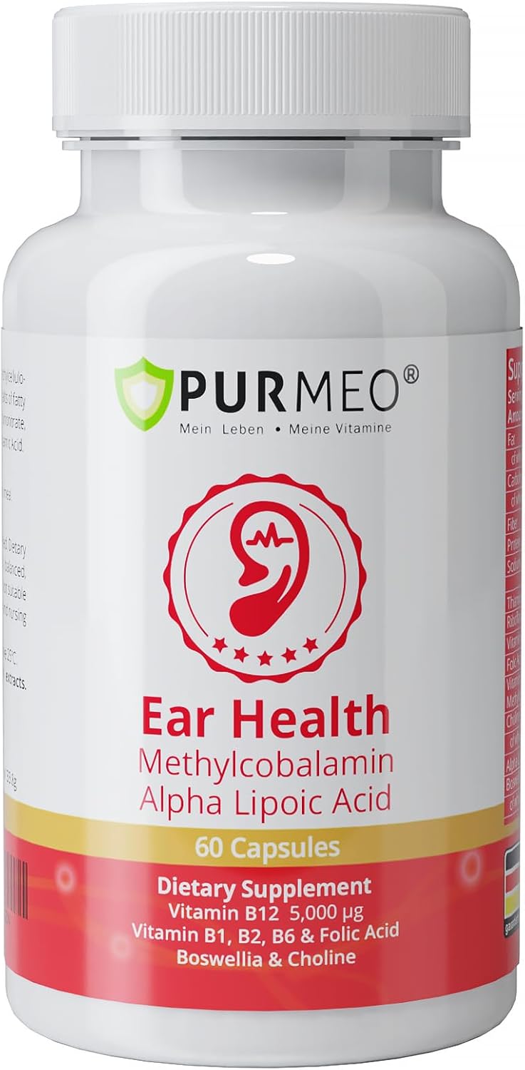 Tinnitus Relief Supplement for Ringing Ears, Ear Noise and Auditory Comfort | Traceable German Pharmaceutical-Grade, Alpha Lipoic Acid, B12 Methylcobalamin 5000mcg, Boswellia, 1 Per Day, 60 Days Supply