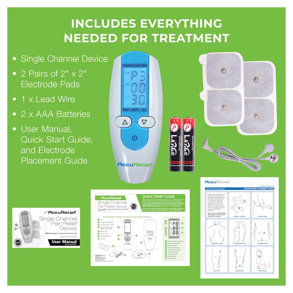 AccuRelief TENS Unit Muscle Stimulater Pain Relief System - Electric Muscle Stimulator with Electrodes for Neck, Back, and Full Body, White and Blue AccuReliefBuy Supplements Australia