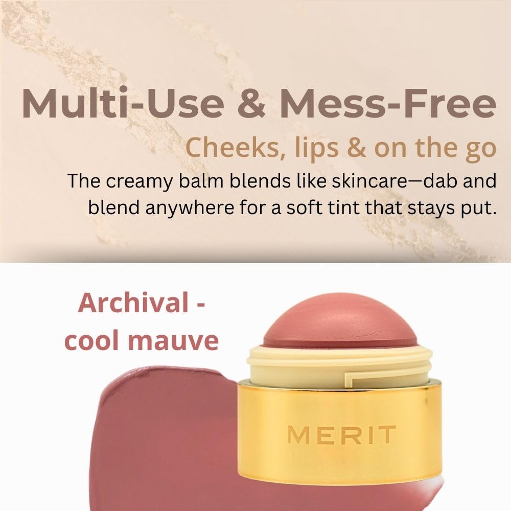 MERIT Flush Balm Cream Blush – Archival Cool Mauve | Hydrating Radiant Cheek & Lip Tint Stick with Vitamin E | Lightweight, Buildable, Vegan & Cruelty-Free Blush MeritBuy Supplements Australia