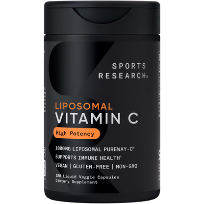 Sports Research® High Potency Liposomal Vitamin C Supplement 1000 mg – Certified Vegan, Non-GMO, Gluten Free | Antioxidant & Immune Support | Ascorbic Acid Vitamin C | 180 Liquid Veggie Capsules Sports Research buy supplements Au