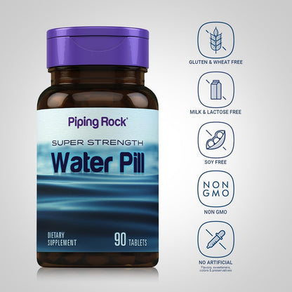 Piping Rock Water Pill for Men and Women | 90 Tablets | Super Strength Supplement with Potassium |Vegetarian, Non-GMO, Gluten Free