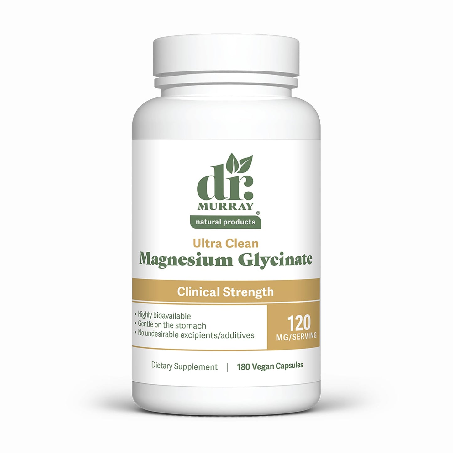 Dr. Murray's Ultra Clean Magnesium Glycinate | Supports Sleep, Relaxation, Heart & Muscle Function | Vegan | 120 mg | No Magnesium Stearate or Artificial Additives | 90 Capsules