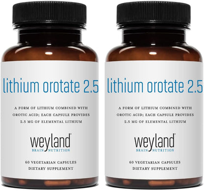 Lithium Orotate - 2.5mg of Elemental Lithium, 60 Vegetarian Capsules (Pack of 2)
