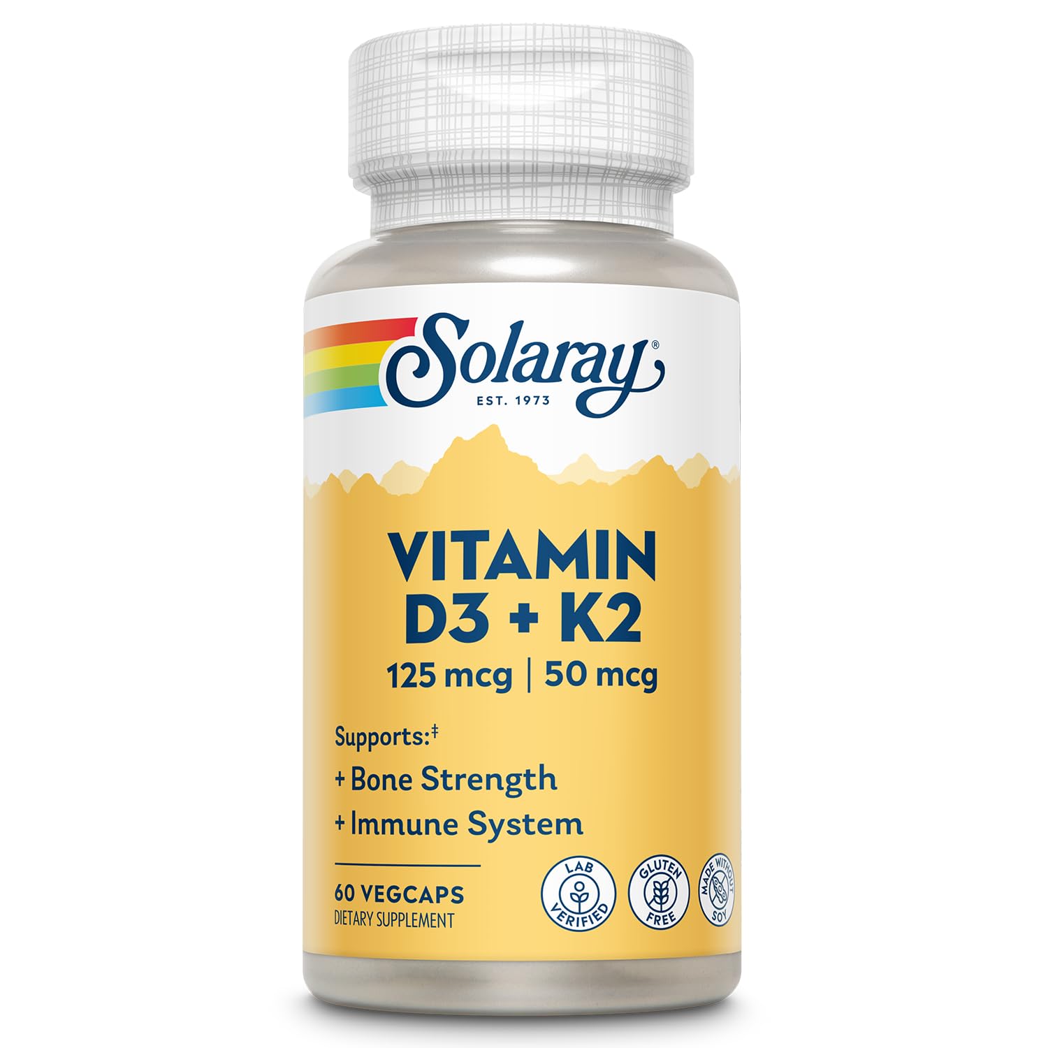 SOLARAY Vitamin D3 K2, K2 D3 Vitamin Supplement for Calcium Absorption, Bone Strength, Cardiovascular & Immune Function Support, Made Without Soy, 60-Day Guarantee, 60 Servings, 60 VegCaps SOLARAY buy supplements Au
