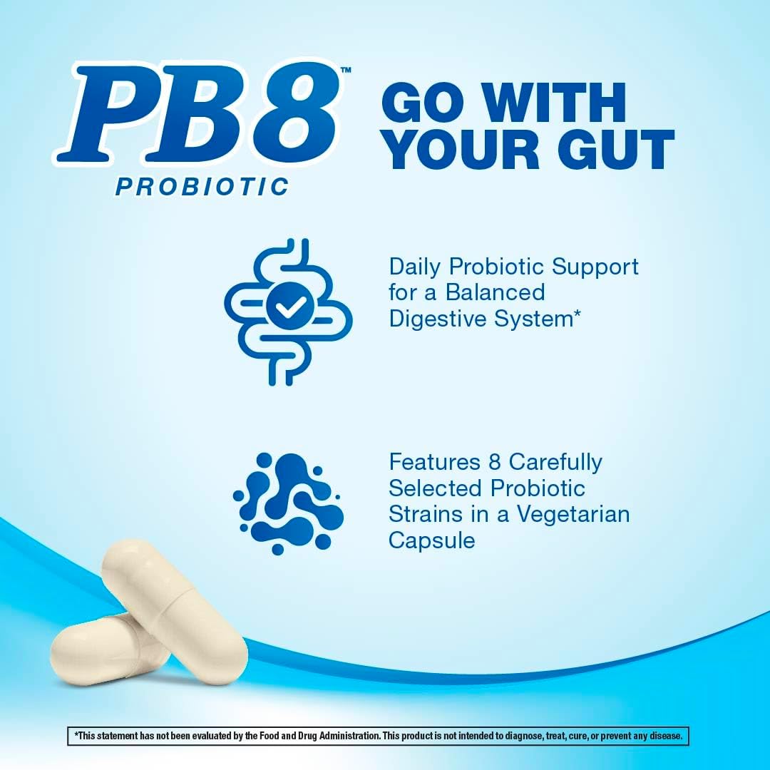 PB8 Probiotic | 14 Billion CFU | 120 Vegetarian Capsules | 8 Strains | for Women and Men | Gluten, Milk, and Soy Free Supplement