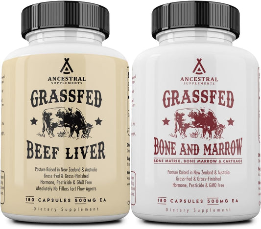 Ancestral Supplements Beef Liver & Bone Marrow Capsules, 180 Ct (2-Pack) | This beef liver and bone marrow supplement supports energy, digestion, immunity, skin, oral and joint wellness.