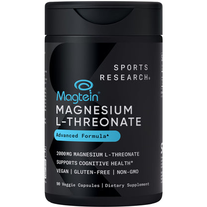 Sports Research® Magnesium L-Threonate Capsules 2000mg - High-Absorption Magtein® for Enhanced Brain Health, Memory, Focus & Restful Sleep Support - Vegan · Non-GMO · Gluten Free - 90 Count Sports Research buy supplements Au