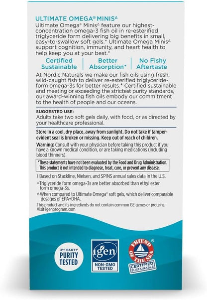 Nordic Naturals Ultimate Omega Minis, 1120mg High Potency Fish Oil - 60Count