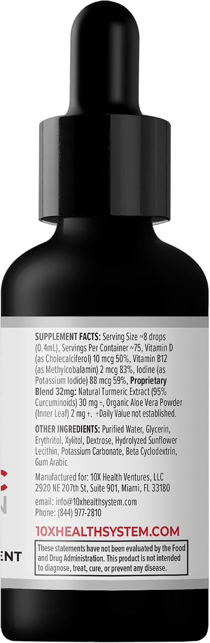 10X Health Turmeric Curcumin Supplement - with D3 & B12 | Curcumin: with Vitamin D3 & B12, Joint, Immunity & Heart Support, 30mL