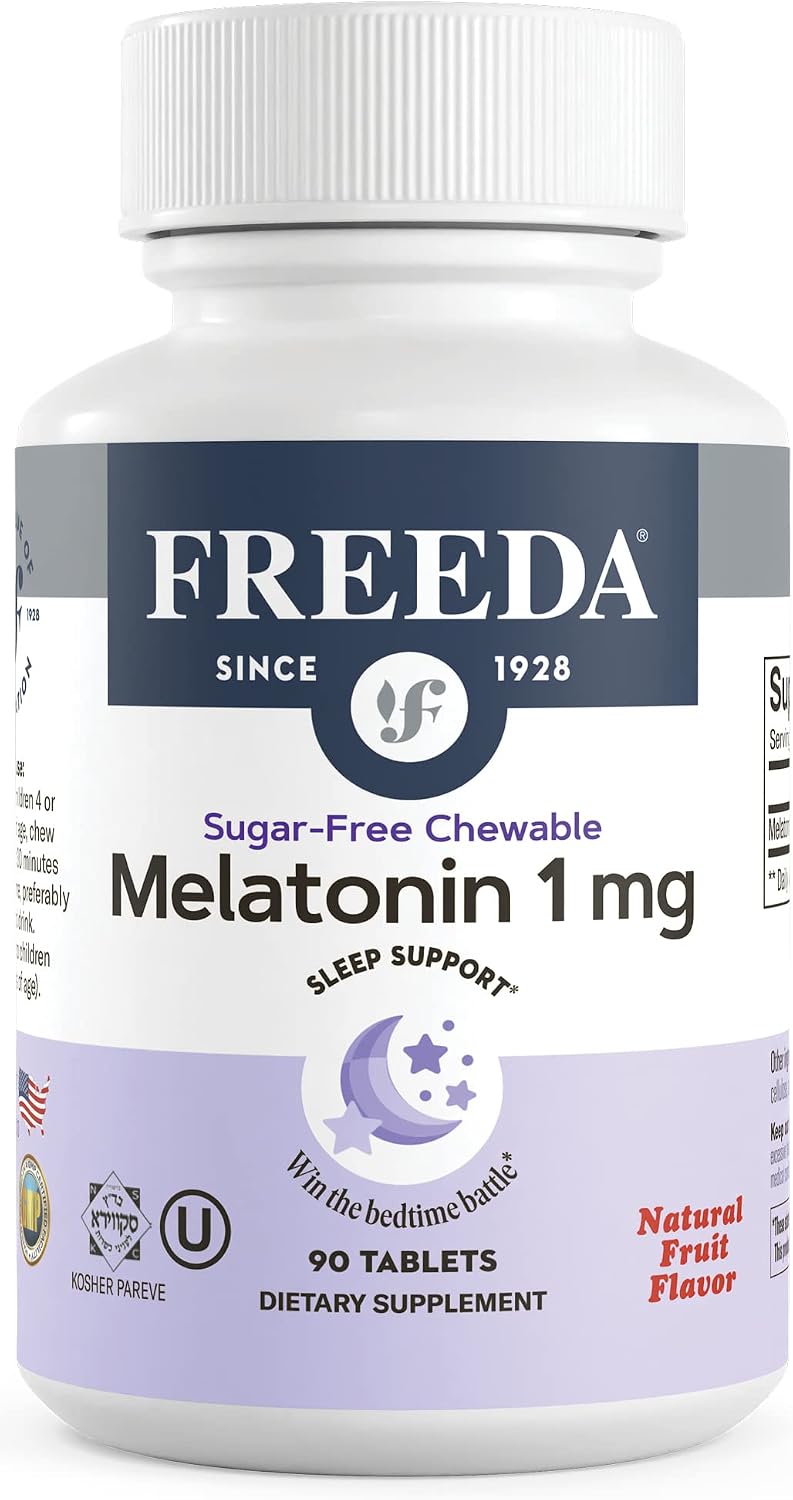 FREEDA Melatonin 1mg - Natural Fruit Flavor - 90 Chewable Tablets | Sugar-Free Melatonin Tablets - Non-Habit Forming - Vegan, Gluten-Free, Kosher, Safe for Adults and Kids 3+ - Made in USA