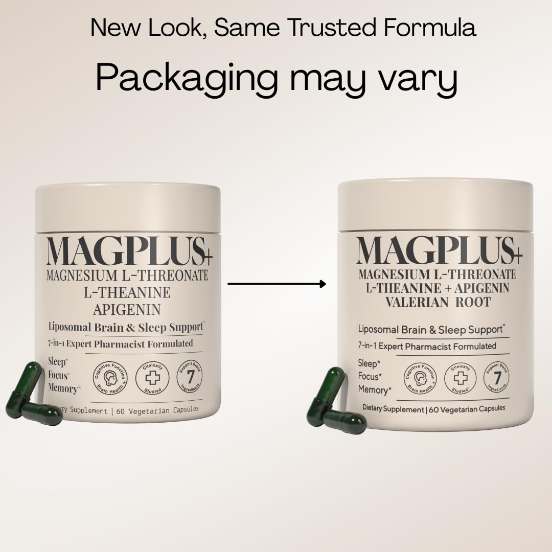 MAGPLUS+ Magnesium L-Threonate w Apigenin & L Theanine | 7-Ingredient Sleep Blend | Brain, Memory, & Sleep Support | Liposomal Magnesium Threonate Supplement (60 Capsules) Plus+UltraBuy Supplements Australia