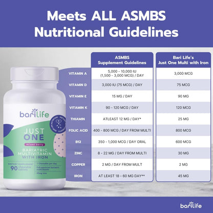 Bari Life Just One Chewable: Once Daily Bariatric Multivitamin + Iron and and BariBurst Calcium Citrate Soft Chews for Gastric Bypass, Gastric Sleeve and Duodenal Switch (Fruit Punch)