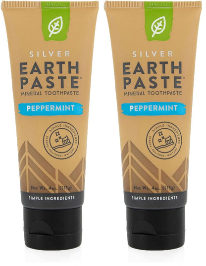 Redmond Earthpaste with Silver - Natural Non-Fluoride Toothpaste, 4 Ounce Tube (Peppermint)