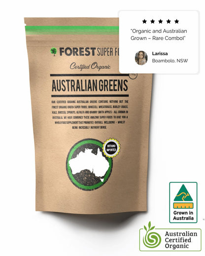 Certified Organic Australian Greens Whole Food Blend | 7 Incredible Whole Foods | No fillers or additives Forest Super Foods buy supplements Au