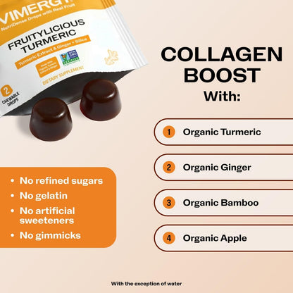 Vimergy NutriDense Fruitylicious Turmeric + Ginger Chewables (300mg Turmeric Extract, 22mg Silica, 10mg Ginger per Serving) Vegan, Mobility Support, 30 Servings (60 Count)