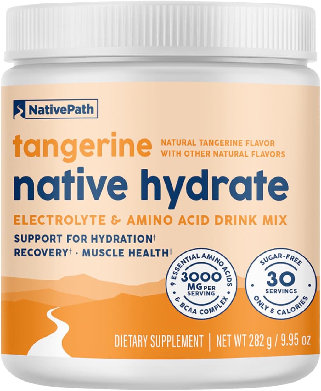 NativePath Hydrate Electrolyte Powder, Tangerine, 30 Servings | 14 Vitamins & Minerals, 9 Aminos & 2000mg BCAAs, Zero Sugar, Supports Hydration & Recovery, Stevia, Keto