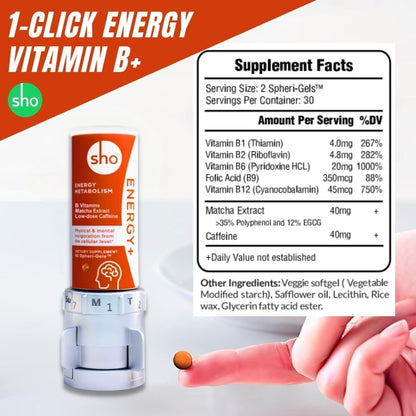 SHO Vegan Energy+ Focus Supplement Kit- Matcha Green Tea Extract, Methylated B Complex, Vitamin B and Caffeine Natural Energy Booster Without Crash, Jitters for Men and Women - 60 Pills Refill Bottle SHO buy supplements Au