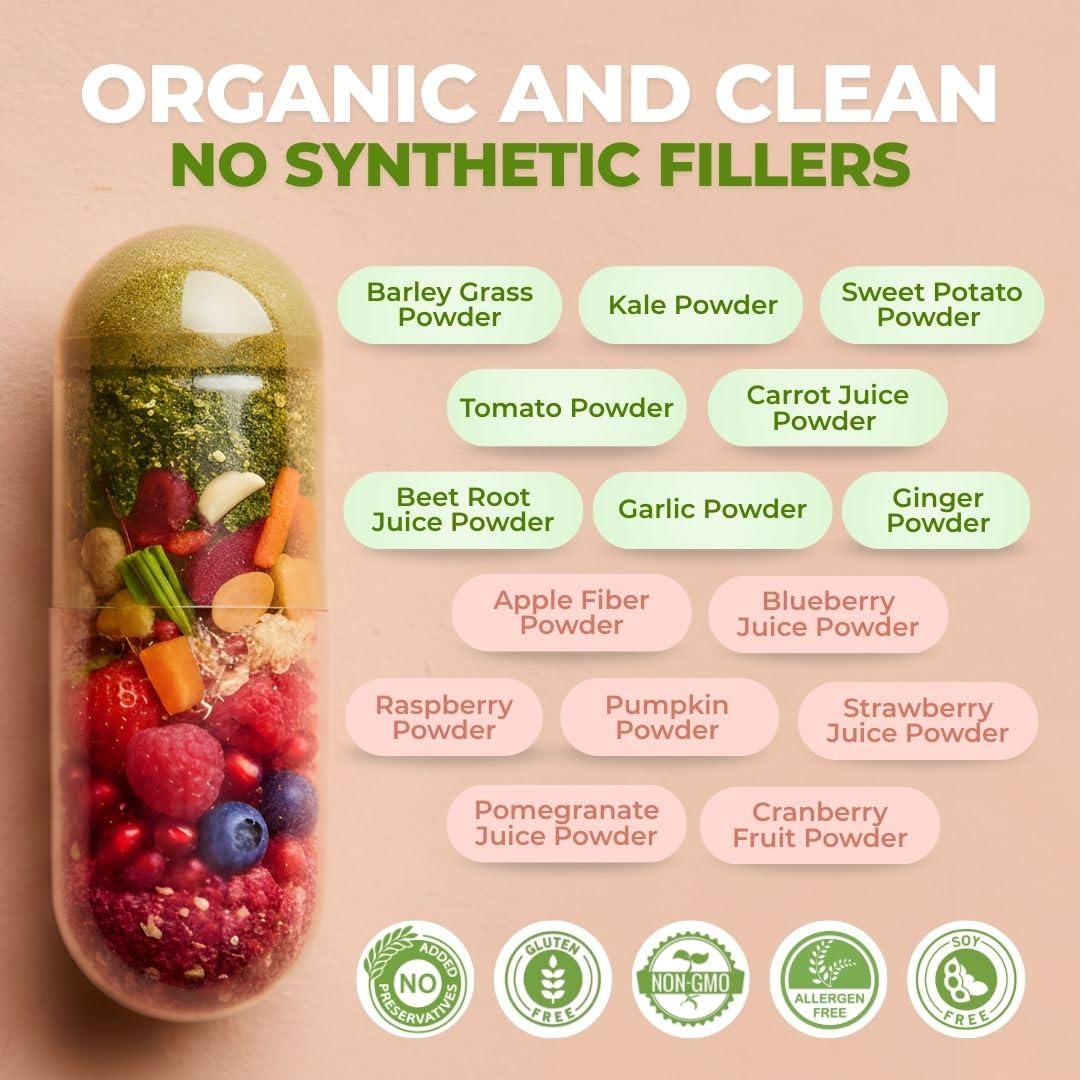 Vital Super Fruits & Veggies - Daily Superfood Capsules for Adults - Fruit & Vegetable Supplements to Boost Immunity & Energy - 2-in-1 Formula for Overall Wellness VITAL NUTRITIVE buy supplements Au