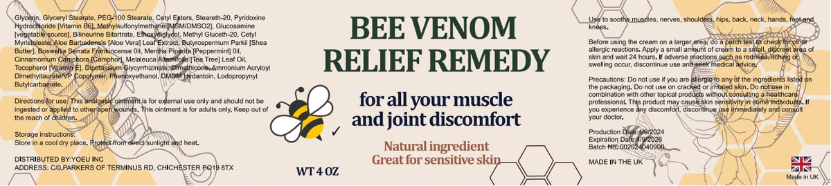 Natural Organic Bee Venom Muscle & Joint Cream, Extra Effective Muscle & Joint Care, for Neck, Hand, Feet, Knee, Muscles, Shoulder, Wrist, Elbow, Ankle, Foot Aches, Arnica, Vitamin B6 KOKOMAANEBuy Supplements Australia