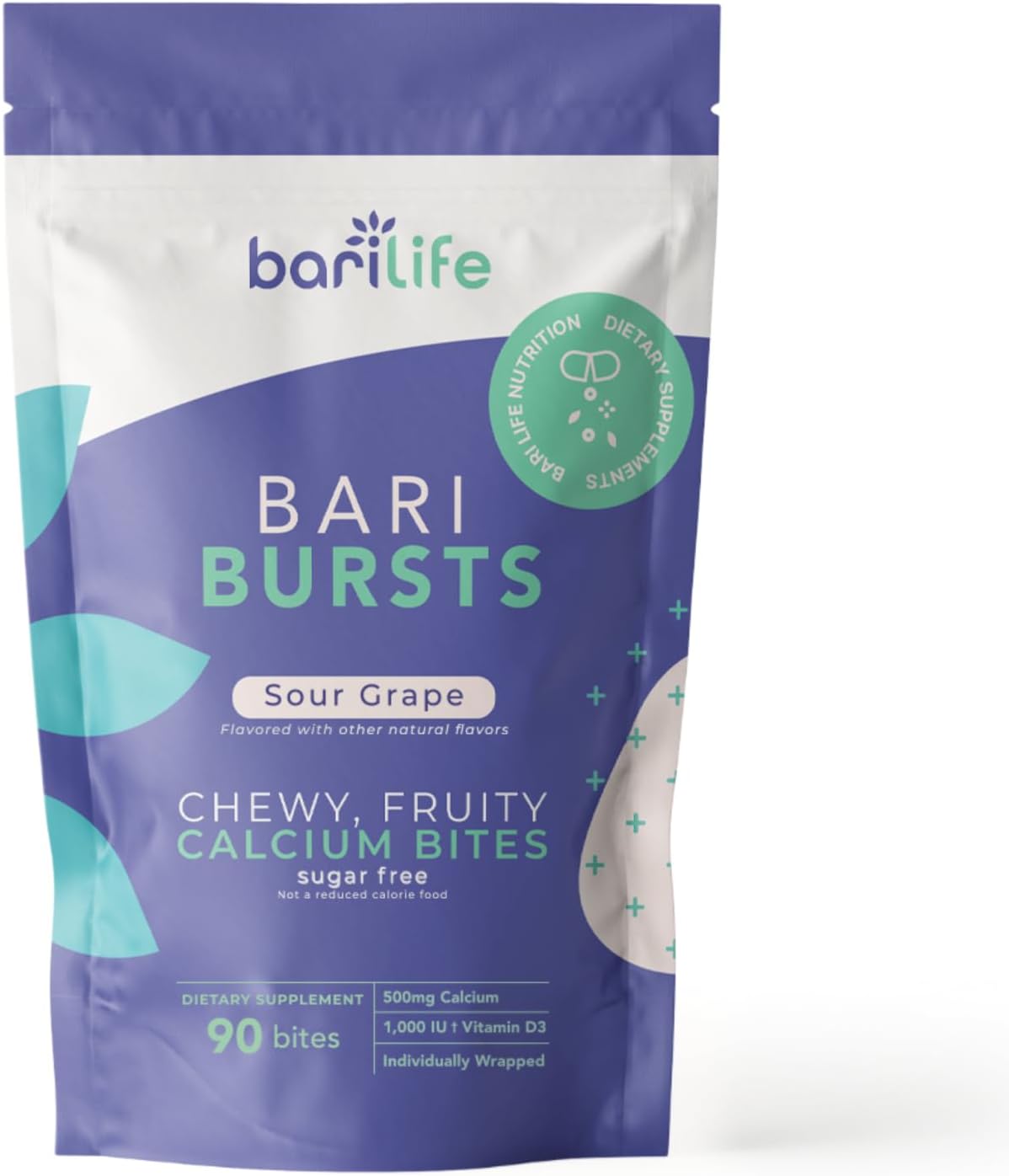 Bari Life Just One, Once Daily Bariatric Multivitamin with Iron (90 Tablets) and BariBurst Calcium Citrate Soft Chews for Gastric Bypass, Gastric Sleeve and Duodenal Switch (Sour Grape)