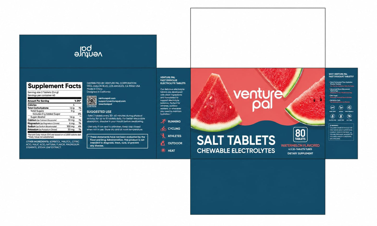 Venture Pal Chewable Electrolyte Tablets, 80 Count, Fast-Dissolve, Variety | Sugar Free Stick Salt Tablets, Gluten Free, Variety Pack for Rapid Hydration, Hiking, Outdoor Running, Keto & Vegan Friendly