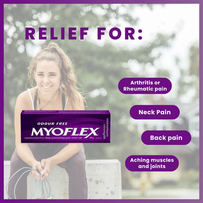 Myoflex Pain Relief Rub | Odourless | Provides Deep Penetrating Relief of Muscle Soreness & Joint Pain | Menthol Free | Stain Free | Non-Greasy | Great for Ages 2+ | 100 Grams (Maximum Strength) MyoflexBuy Supplements Australia