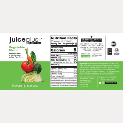 Juice Plus+ Vegetable Blend: with Broccoli, Parsley, Tomato & More - Plant-Based, Vegan, Gluten-Free, Non-GMO, Kosher - for Heart, Immune, Cognitive & Skin Health - 1 Bottle (60 Servings) Juice Plus+ buy supplements Au