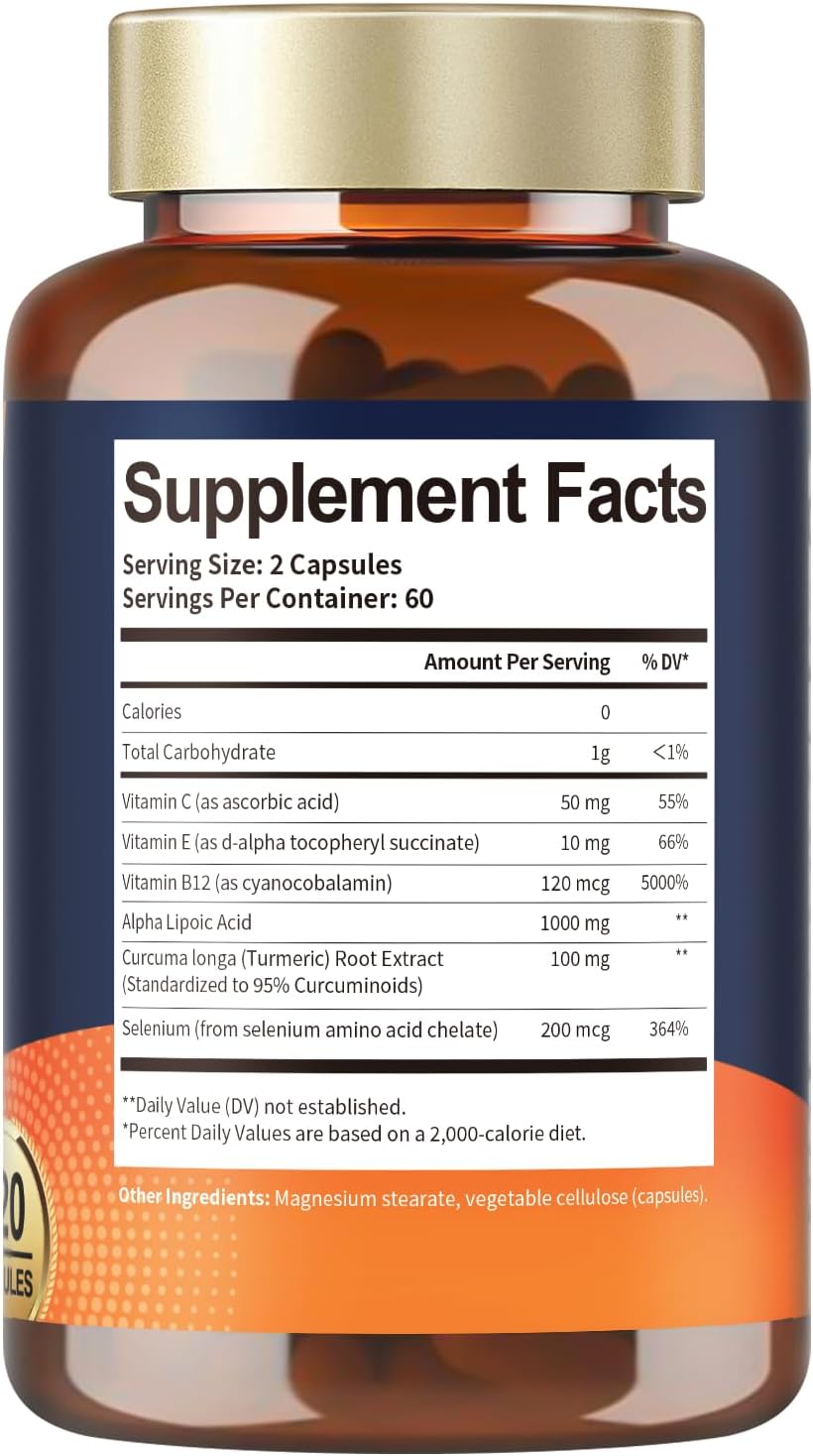 Totaria Alpha Lipoic Acid 1000mg - ALA Supplement Antioxidant for Neuropathy Support Nerve Health, Liver Detox, Antioxidant, Metabolism and Cell Energy, Anti-Aging - Non-GMO, Gluten Free, Vegan Safe