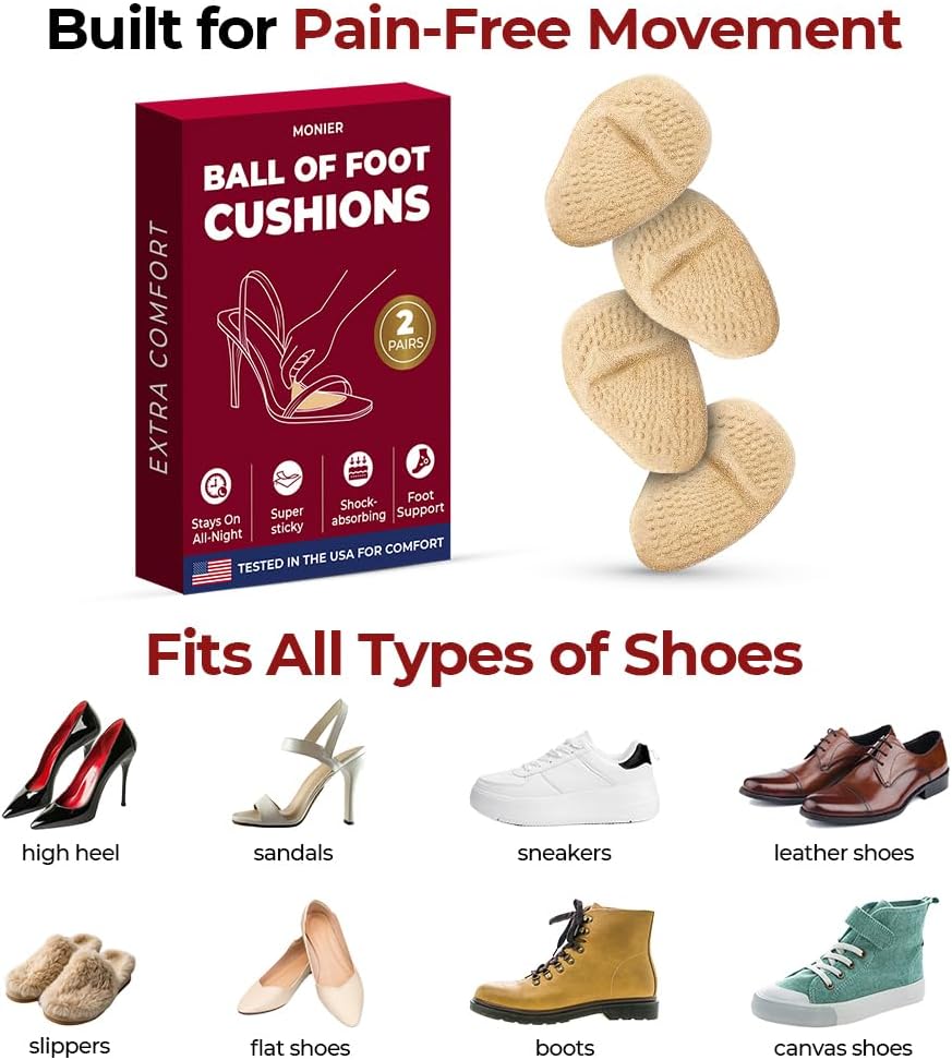Ball of Foot Cushions for Women | Metatarsal, High Heel Comfort | High Heel Comfort for Ball of Feet, Shoe Cushions, Toe For Heels, Shoe Pads Inserts, One Size Fits All (2 Pairs)