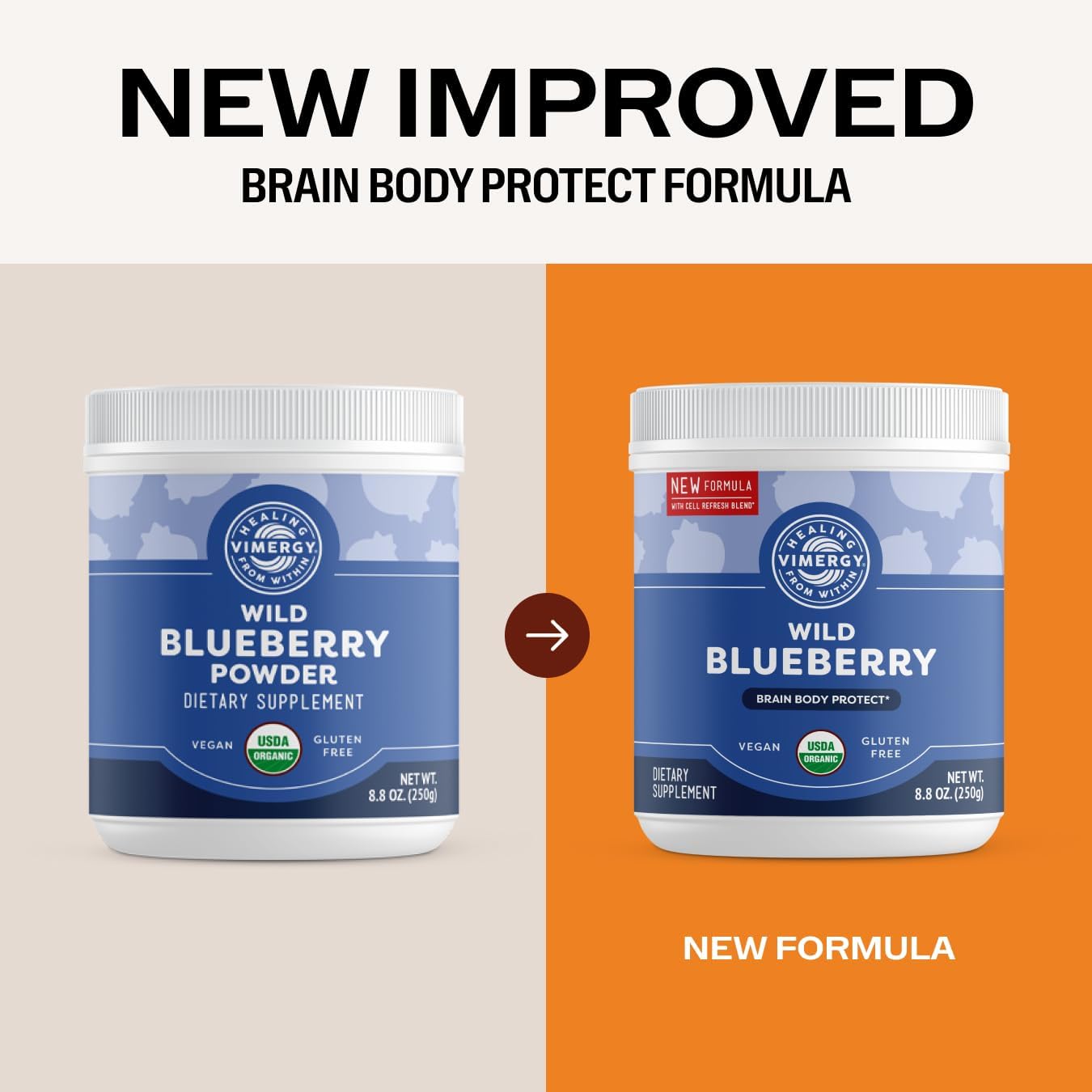 Vimergy Wild Blueberry Powder –Protects Brain Health* - Supports Cardiovascular Function* – USDA Organic, Vegan & Gluten-Free – 250g