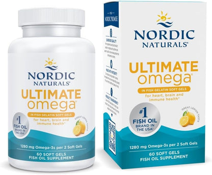 Nordic Naturals Ultimate Omega Fish Gelatin Lemon 1280mg EPA&DHA - 60 Count | Fish gelatin soft gels - pescatarian-friendly. EPA+DHA for brain & heart health. Non-GMO, Lemon flavor, 30 servings